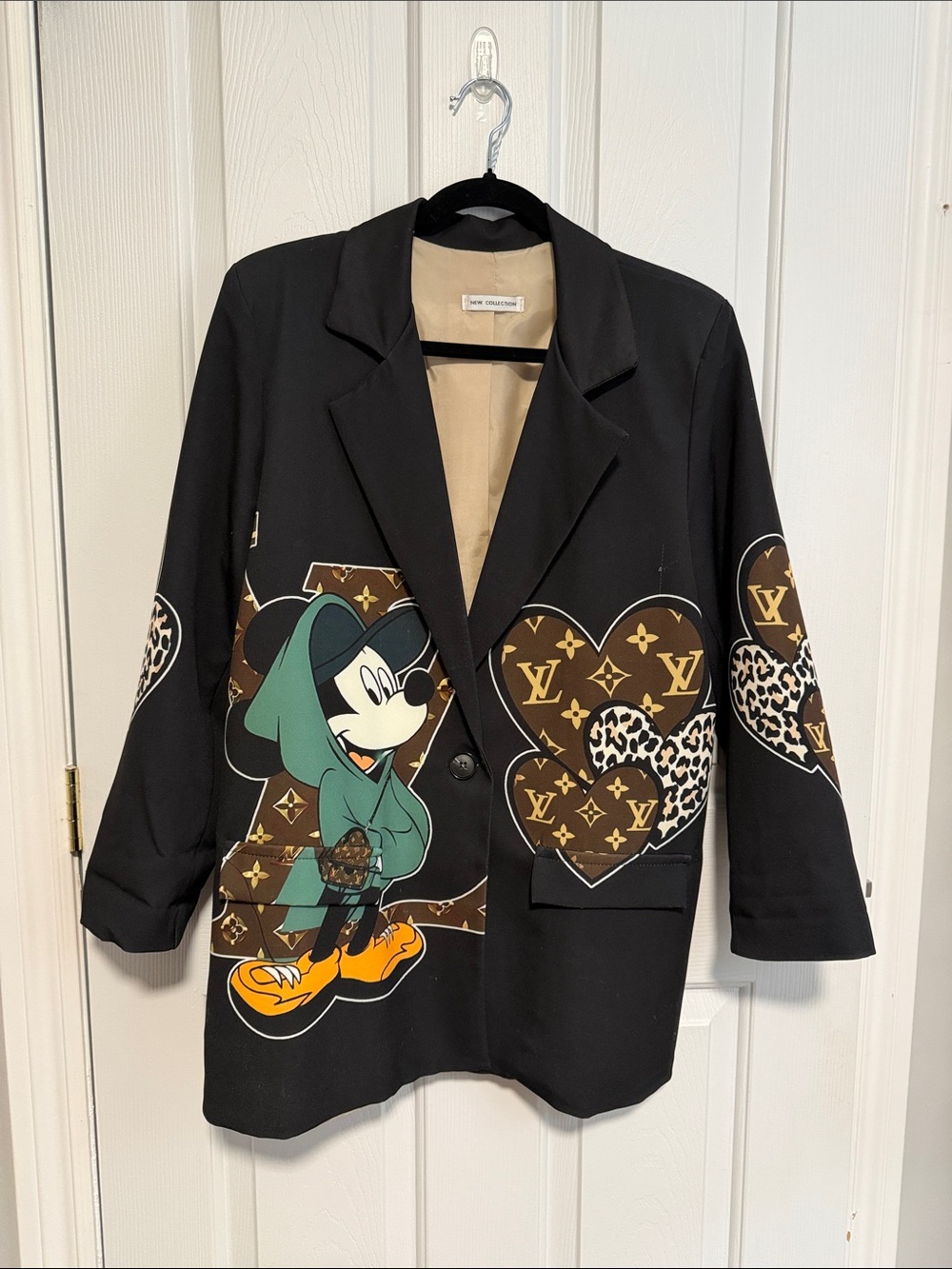 Brown Graphic Heart Blazer with Character Print Louis Vuitton and Mickey Mouse